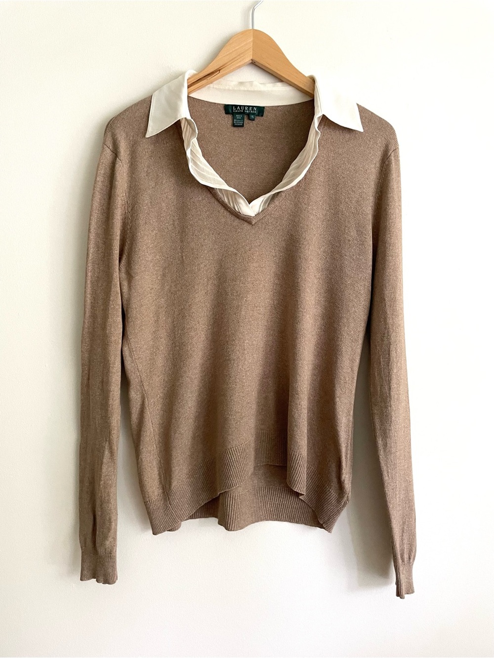 Lauren Ralph Lauren Silk Cashmere Polo Collar V-Neck Knit Sweater